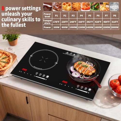 VBGK 2 burner induction cooktop,110V 4000W 2 burner induction stove top with Brushed Panel LED touch Control,8 Power Levels, Kids Lock & 4H Timer 2 burner hot plate - size: 2 Burner induction Cooktop