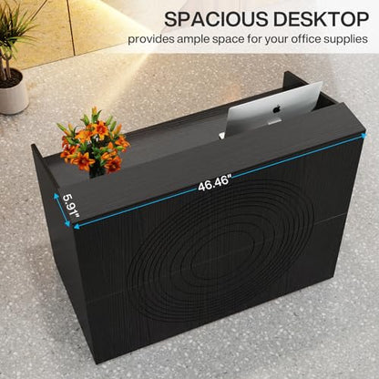 Tribesigns Reception Desk with Counter, Modern Front Desk Reception Room Table with Cable Grommet, 47 inch Retail Counter for Checkout, Lobby, Beauty Salon, Home Office Desk, Black - color: Black