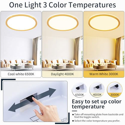 MOONSEA 16 Inch Flush Mount LED Kitchen Ceiling Light Fixture 32W Golden - color: Gold, size: 16 Inch