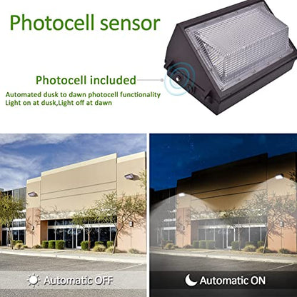 LED Wall Pack Light with Dusk to Dawn Photocell,100W 13000LM 5000K Daylight Wall Pack, AC100-277V Input,500W HPS/HID Equivalent, Waterproof Commercial Security Lighting for Warehouses, Garage, 2 Pack