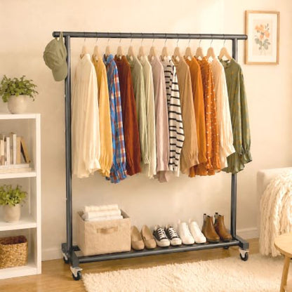 Calmootey Rolling Garment Rack, Sturdy Clothes Organizer for Bedroom - color: Black, style: Single Rod