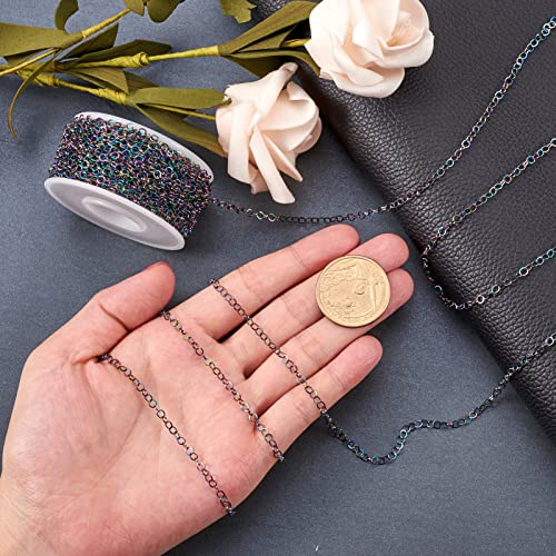 Craftdady 32.8 Feet Stainless Steel Rolo Cable Chain Link Multi-Color Round Cross Chain 3mm with Spool for Jewelry Pendant Necklace Bracelet Making - color: Multi-Colors, 10 Meters, 3x0.6mm