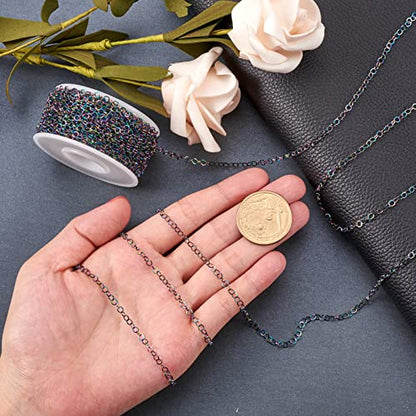 Craftdady 32.8 Feet Stainless Steel Rolo Cable Chain Link Multi-Color Round Cross Chain 3mm with Spool for Jewelry Pendant Necklace Bracelet Making - color: Multi-Colors, 10 Meters, 3x0.6mm