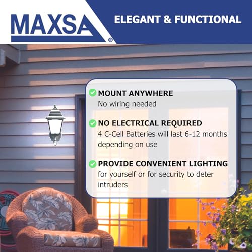 MAXSA 44219-RS Battery-Run Motion-Activated Outdoor Metal Sconce Black - color: Black, size: 6500K (Cool White) - Reshippable