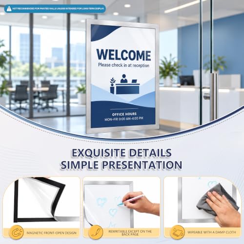 6-Pack Magnetic Sign Holder, 8.5×11 Sliver Magnetic Paper Holder - color: Silver, size: 8.5x11 - 6 Pack