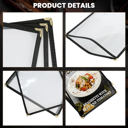 8.5 x 11 Inch Menu Covers 10 Pack Double Stitched Menu Sleeves Single Page Menu Holder Two Clear Viewing Surfaces Restaurant Menu Covers - size: 10 Pack (1 Page, 2 View)