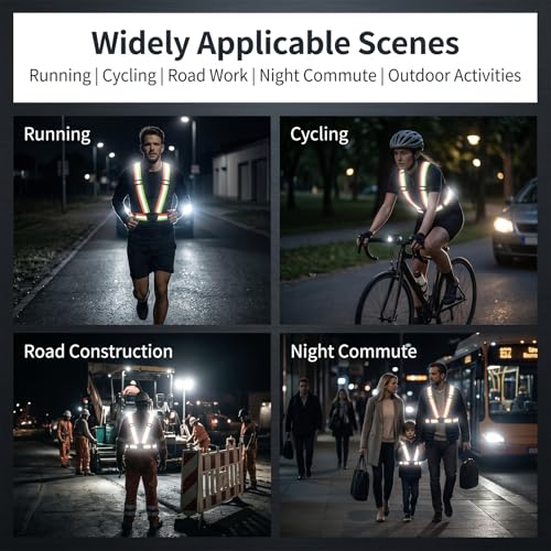2PCS High Visibility Reflective Safety Vest, Reflective Safety Suspenders, 2 Inch Wide Straps, Adjustable and Elastic, Safety & High Visibility for Running, Cycling, Walking, Construction, Motorcycle
