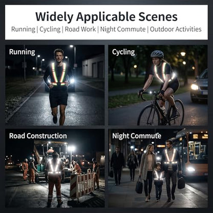 2PCS High Visibility Reflective Safety Vest, Reflective Safety Suspenders, 2 Inch Wide Straps, Adjustable and Elastic, Safety & High Visibility for Running, Cycling, Walking, Construction, Motorcycle
