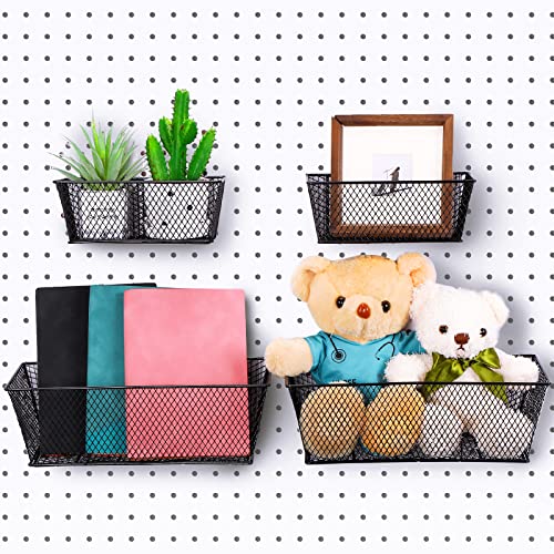 Sieral 4 Pcs Metal Pegboard Baskets Wire Organizer, Medium, Large, Black - color: Black, size: Medium, Large
