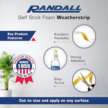 Foam Weather Stripping/Door Window Seal - Weather Stripping Foam Tape, 17 Ft Door Seal Strip, EVA Material, High Density 1/4" Thick, No Residue Adhesive (1/2" Wide) - size: 1/2" Wide