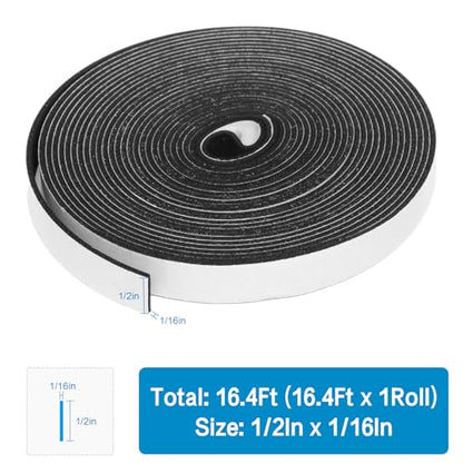 DGSL Foam Weather Stripping, 1/2" x1/16, 16.4Ft Door Window Seal Tape - size: 1/2In x 1/16In x 16.4Ft