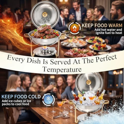 Chafing Dishes for Buffet, 4 Pack 7.5QT Round Chafing Dish Buffet Set - color: 7.5 QT Gold & Silver