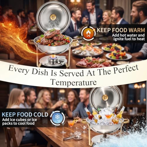 Chafing Dishes for Buffet, 4 Pack 7.5QT Round Chafing Dish Buffet Set - color: 7.5 QT Gold & Silver