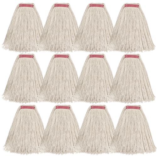 Matthew Cleaning 20oz 12Pack Cotton Mop Head Replacement,Looped-Open String Heavy Duty String Mop Refills,Universal Headband Blend,Floor Cleaning for Home, Industrial and Commercial Use(White) - color: White, size: 20oz 12 Pack