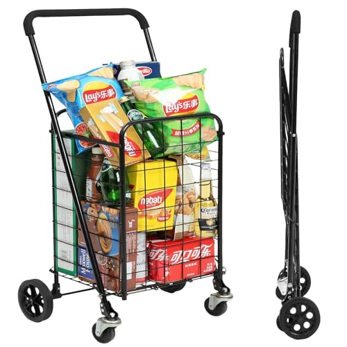 Siffler Grocery Shopping Cart with 360° Swivel Wheels Folding Utility Cart with Easily Collapsible Cart with Extended Foam Cover, Trolley for Laundry, Groceries, Travel (Black, Small) - size: Standard Small+No Bag