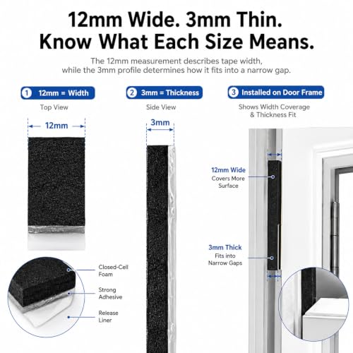Weather Stripping Foam Tape 2 Rolls (1/2 in x 1/8 in x 16.4FT), Self Adhesive Door Seal for Small Gaps, Window Insulation, Draft Stopper Foam Strip Total 32.8 FT - size: 1/2in x 1/8in x 32.8FT