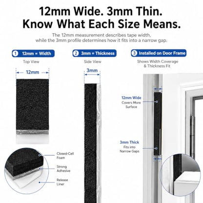 Weather Stripping Foam Tape 2 Rolls (1/2 in x 1/8 in x 16.4FT), Self Adhesive Door Seal for Small Gaps, Window Insulation, Draft Stopper Foam Strip Total 32.8 FT - size: 1/2in x 1/8in x 32.8FT