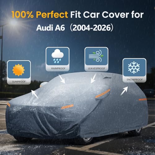 Waterproof A5(2004-2026) Car Cover with Breathable Vents, [2026 Upgrade] Premium Covers with Cotton Liner and Zipper Door,Sun Rain Snow Dust Uv Protection.(Gift with Towel Storage Bag) - size: Custom Fit Audi A5