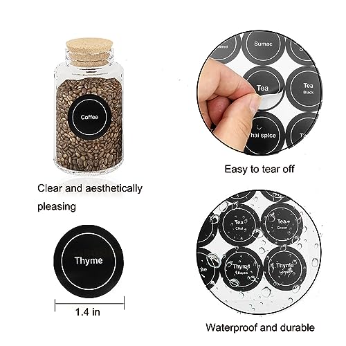 Spice Labels, 432Pcs Spice Labels Stickers 1.4in Waterproof Adhesive Round Preprinted Spice with Blank Label Black Tear Resistant Sticker for Kitchen Jars Caps Food Containers Spice Organizers - color: Black