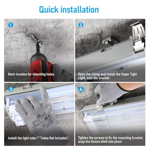 LEONLITE 2-Pack 4FT 4-Tube Vapor Tight Fixture, G13 Base, Max 600W