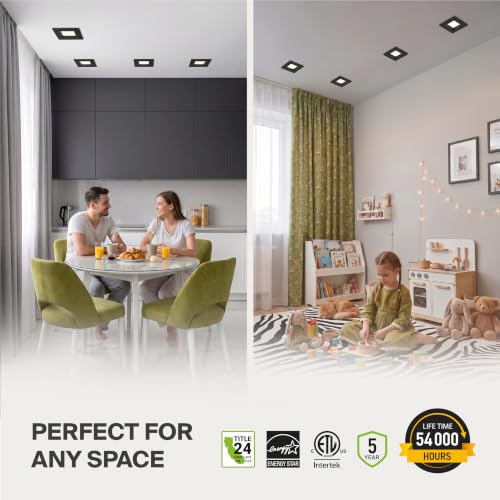 ASD LED Black Retrofit 4 Inch Recessed Lights - Square 9W 709LM 2700-5000K Recessed Lighting 4 Inch, Wet Rated Dimmable Can Lights, Baffle Trim Wafer Lights, UL 6 Pack - color: Black, size: 6 Pack