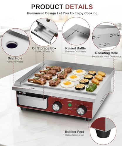 14"x11.8" Commercial Electric Griddle with 5 Minute Reminder Timer - size: 14"