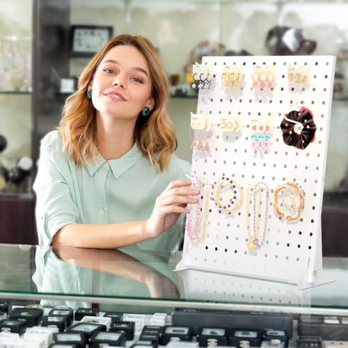 Urban Deco Portable & Adjustable Peg Board Display Stand | 17x13 Inch with 12 Hooks | Small Pegboard Quick-Setup, Metal Jewelry Organizer for Retail Stores, Craft Shows & Vendor Events (1-Pack, White) - color: White, style: 1 Set 12 Hooks