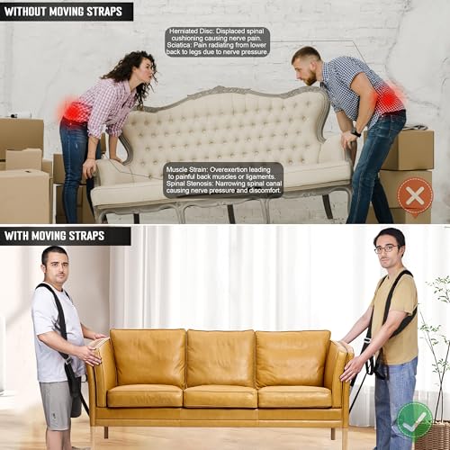 Anti-Slip Lifting Straps, 2-Person Shoulder Lifting System for Moving Furniture, Appliances, Mattresses, Heavy Objects up to 800lbs - style: Black