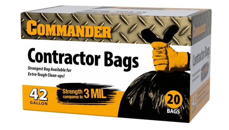 Commander 42 Gallon 3 MIL Black Contractor Bags With Hand Tie - 32" x 44" - Pack of 20 - For Industrial, Commercial, Janitorial, & Construction - style: 42 Gal, 2.4 Mil, 20 Count