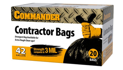 Commander 42 Gallon 3 MIL Black Contractor Bags With Hand Tie - 32" x 44" - Pack of 20 - For Industrial, Commercial, Janitorial, & Construction - style: 42 Gal, 2.4 Mil, 20 Count