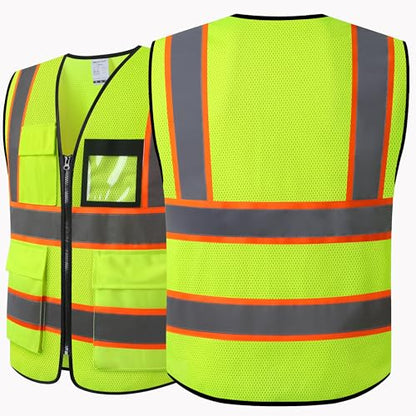 Reflective Safety Vest for Men Women Hi Vis Vest with 8 Pockets High Visibility Mesh Reflective Vest Meets ANSI/ISEA Standards (Yellow-07, Medium) - color: Yellow, size: Medium