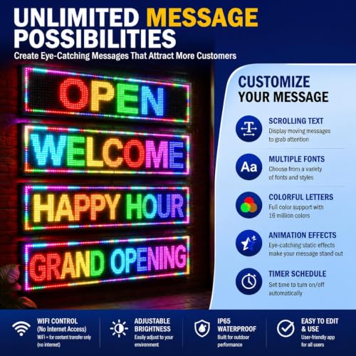 Programmable Scrolling LED Sign for Business, Digital Message Board 39"x8" - size: P10 39"x8" Indoor & Outdoor