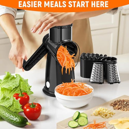 Rotary Cheese Grater Hand Crank, 5-in-1 Vegetable Chopper Spiralizer Slicer - color: Black
