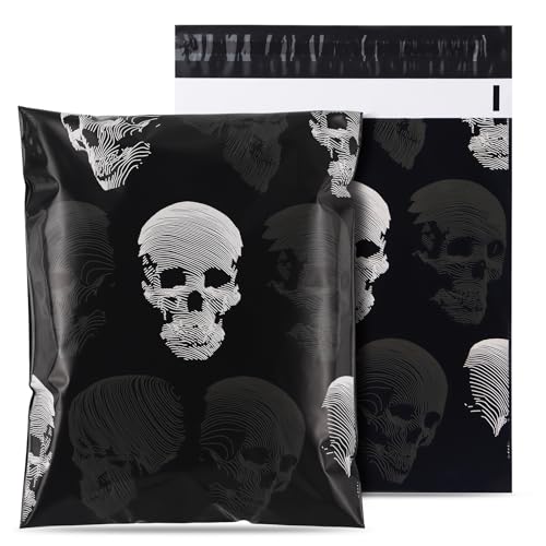 10x13 Inch Halloween Poly Mailers, Skull Printed, 100 Pack Self Sealing - color: Skull