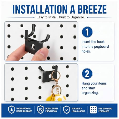 Tandefio 50 Pcs Pegboard Hooks, Picture Hangers for 1/8 & 1/4 in, Black - color: Black