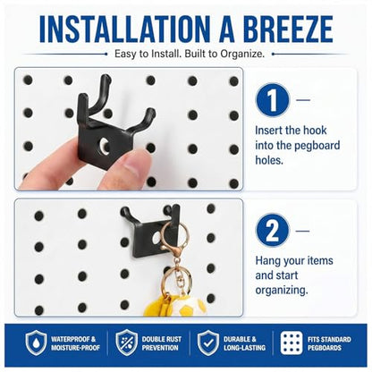 Tandefio 50 Pcs Pegboard Hooks, Picture Hangers for 1/8 & 1/4 in, Black - color: Black