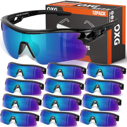 OXG 12 Pack Safety Glasses for Men Women, ANSI Z87.1 Protective Eyewear - color: Multicolor