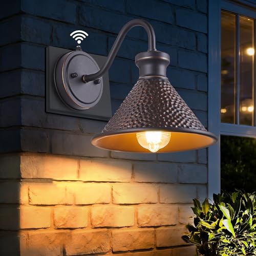 Tarentlight Dusk to Dawn Outdoor Gooseneck Wall Sconce with Dark Sky Cast Hammered Aluminum Shade in Oil Rubbed Bronze Finish,Anti-Rust Waterproof Outdoor Light for Farmhouse Porch Garage,1-Light E26 - color: 1 Pack Oil-Rubbed Bronze(With Photocell)