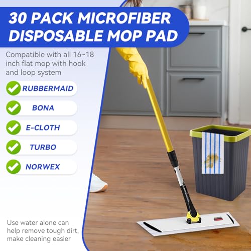 Replacement Disposable Microfiber Pad Fit for Rubbermaid Quick Connect Mop System - 50 Pack Wet & Dry Commercial Cleaning Refills with Scrubbing/Scouring Stripes Fit for Any Flat System 17 and 18 Inch - color: 18 Inch-50pack-blue&white-disposable