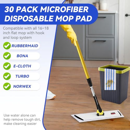 Replacement Disposable Microfiber Pad Fit for Rubbermaid Quick Connect Mop System - 30 Pack Wet & Dry Commercial Cleaning Refills with Scrubbing/Scouring Stripes Fit for Any Flat System 17 and 18 Inch - color: 18 Inch-30pack-blue&white-disposable