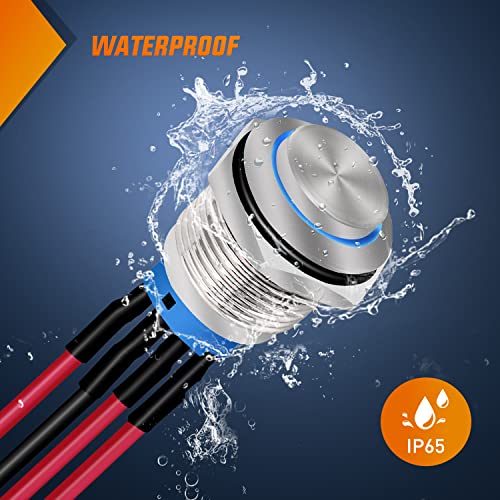 Nilight 16mm 12V Latching Push Button Switch Pre-Wired LED 5 Pack Kit - color: 5Pcs 16mm Switch