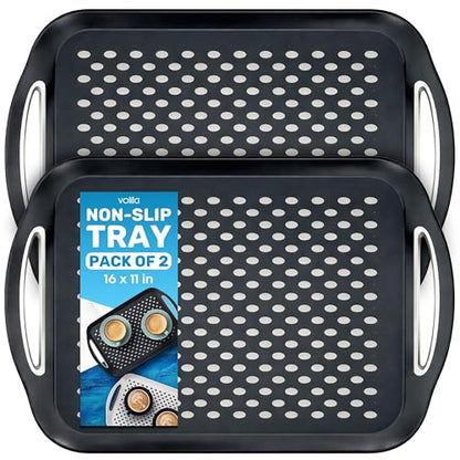 Food Trays for Eating on Couch - 2 Pack - Non Slip Dinner Trays for Eating Set of 2 Non Slip Serving Tray and Food Tray with Handles (Black) - color: Black - 2 Pack