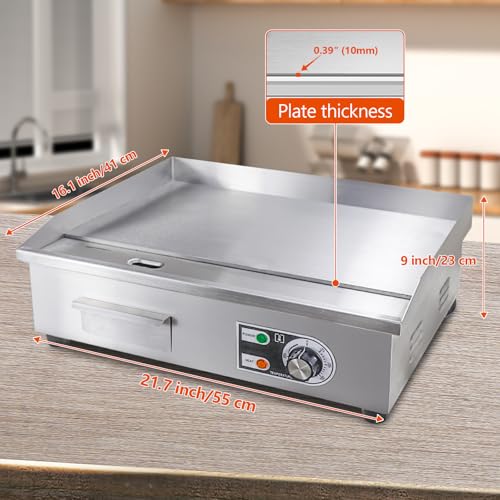 22" Commercial Electric Griddle,Electric Countertop Flat Top Griddle,110V 1600W Electric Flat Top Grill,Non-Stick Restaurant Teppanyaki Stainless Steel Grill,Adjustable Temperature Control - style: 22''