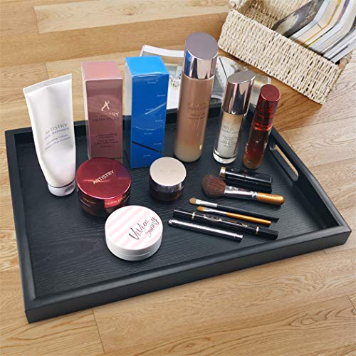 DILLMAN Serving Tray Large Black Wood Rectangle Food Tray Butler Tray Breakfast Tray with Handles (Medium) - size: 16.5" x 12.6" x 1.6"