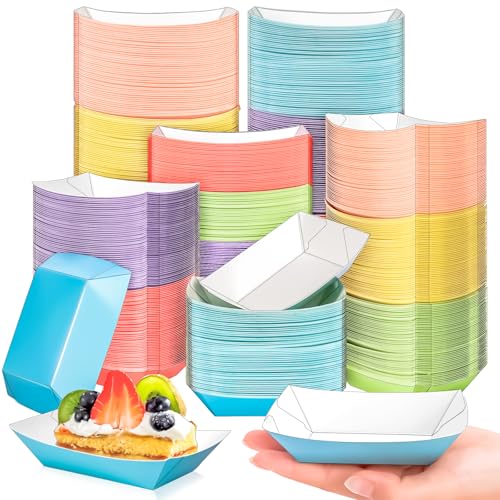 200 Pack Colorful 1/2Lb Paper Food Boat Trays Disposable Small Paper Boats Plates Containers, 0.5Lb Mini Kraft Food Serving Boat Tray Bowl for Snack Dessert Popcorn Sauce BBQ Fries Taco Nacho - style: 0.5LB-200Pack