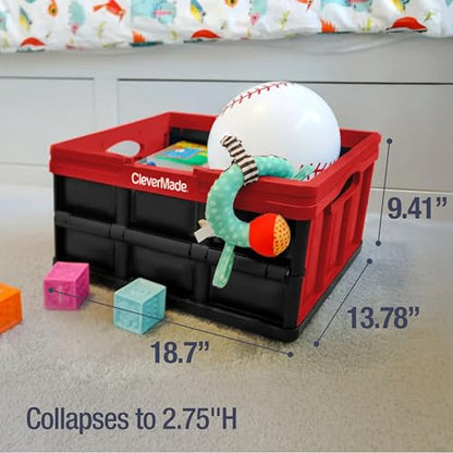 CleverMade Collapsible Basket With Handles, 32L 1 Pack, 35 lb, Red - color: Red, size: 32l - 1 Pack