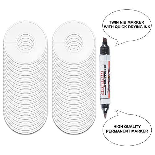 AMT 40 Pack Closet Dividers, Clothing Dividers, Round Clothes Size Dividers for Closets with Double Ended Marker Pen (Blank) (40 Pack- White) - size: 40 Pack - White