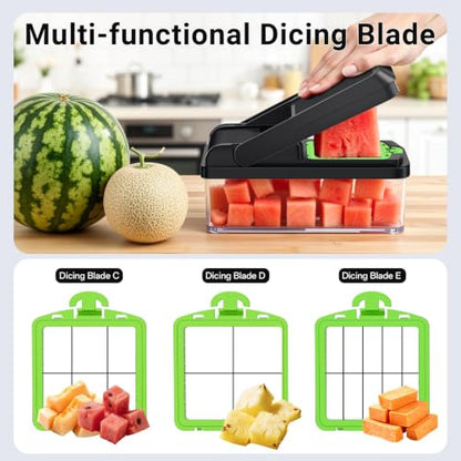 15-in-1 Vegetable Chopper with 10 Blades, Food Veggie Cutter, Green - color: Green, size: 10 Blades