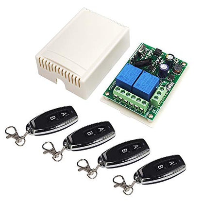 QIACHIP 110V 120V 220V Wireless RF Remote Control Relay Switch Universal 2-Channel 433MHz Receiver with 4 pcs Transmitters for Garage Door Openers, Cars, LED Lights & More (KR2202) - color: KR2202+4KT05（AC 85~220V 2-CH）