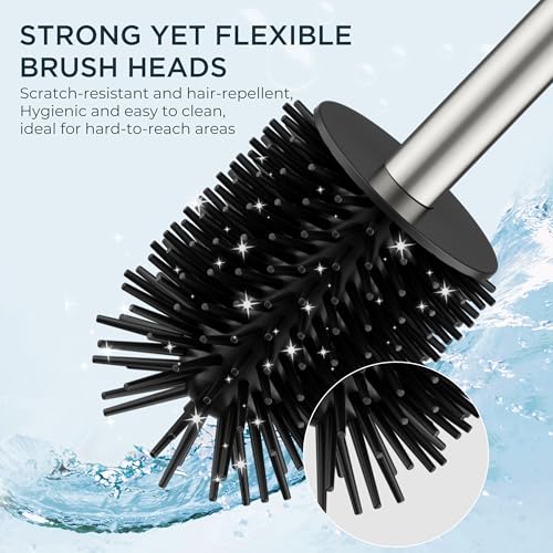 FORIOUS Toilet Brush and Holder, 304 Stainless Steel Handle Brushed Nickel - color: Brushed Nickel, size: Tall